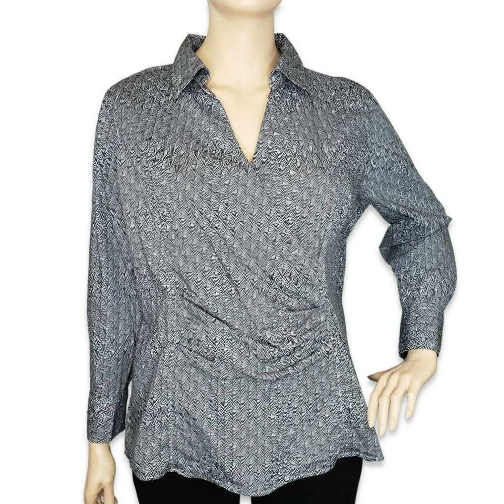 Talbots Surplice Faux Wrap‎ Blouse Womens 22W Black Printed